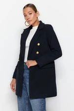 Trendyol Navy Blue Gold Button Detailed Wool Cuffed Jacket Coat