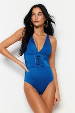 Trendyol Sax V-Neck Eyelets Normal Leg Swimsuit