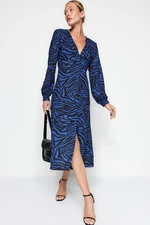 Trendyol Navy Blue Zebra Patterned Woven Shirt Woven Dress