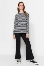 Trendyol Black Striped Long Sleeve Knitted T-Shirt