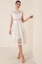 By Saygı Lined Lace Dress with Half Moon Sleeves