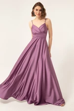 Lafaba Women's Lavender Satin Long Evening Dress with Rope Straps and Waist Belt