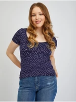 Navy blue women's polka dot T-shirt ORSAY