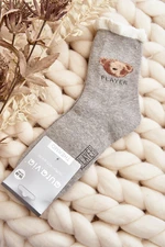 Thick cotton socks with teddy bear, light grey