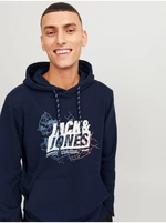 Tmavomodrá pánska mikina s kapucňou Jack & Jones Map