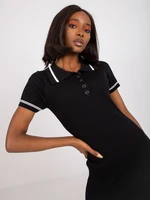 Black fitted minidress with short sleeves