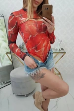 Marble Pattern Body Blouse Red