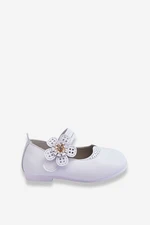 Children's leather ballerinas with a flower of white Cobi