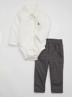 Set of boys' bodysuit in cream color and checkered pants in gray color GAP