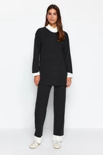 Trendyol Anthracite High Neck Color Block Ribbed Sweater-Pants Knitwear Suit