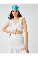 Koton Crop T-Shirt V-Neck Sleeveless Tie Detail