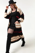 Lafaba Women's Black and Tan Balloon Sleeve Long Knitwear Cardigan