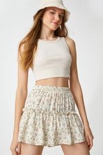 Koton Floral Skirt Mini Viscose with Elastic Frill Waist