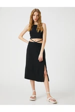 Koton Midi Dress with Window Detail and Slit Halter Collar