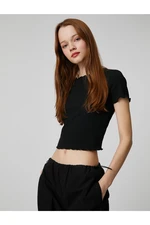 Koton Crop T-Shirt Short Sleeves Crew Neck Ruffle Detailed.