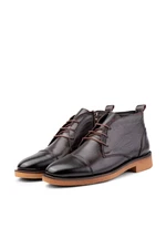 Ducavelli Birmingham Genuine Leather Lace-Up Zippered Anti-Slip Sole Daily Boots Navy Blue.