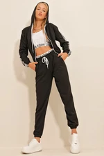 Trend Alaçatı Stili Women's Black Striped Triple Tracksuit Set