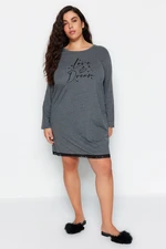 Trendyol Curve Anthracite Slogan Detailed Single Jersey Nightgown