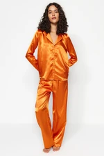 Trendyol Orange Satin Shirt-Pants Woven Pajamas Set