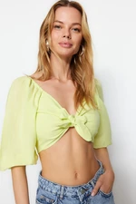 Trendyol Oil Green Crop Tie Tie 100% Cotton Blouse