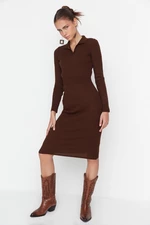 Trendyol Brown Brown Midi Knitwear Polo Neck Dress