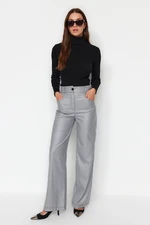 Trendyol Gray Woven Wide Leg Mini Houndstooth Pattern Woven Trousers