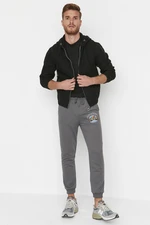 Trendyol Anthracite Men's Regular/Regular Cut, Printed Elastic Legs Sweatpants