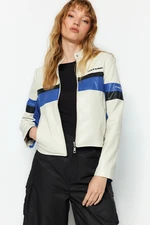 Trendyol Ecru Faux Leather Biker Racer Jacket Coat