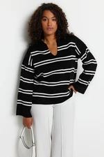 Trendyol Curve Black Striped Knitwear Sweater