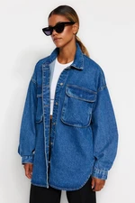 Trendyol Blue Denim Shirt Jacket with Cargo Pocket