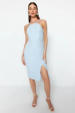 Trendyol Blue Midi Woven Slit Halter Neck Woven Dress