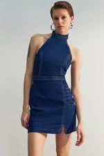 Trendyol Limited Edition Dark Blue Button Detailed Mini Denim Dress