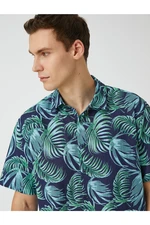 Koton Summer Shirt with Short Sleeves and Leaf Print Classic Collar