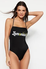 Trendyol Black Square Collar Printed Regular Leg Swimsuit