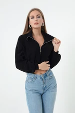 Lafaba Women's Black Zipper Crop Sweater