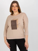 Lady's beige blouse with a round neckline size plus