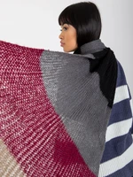 Gray and burgundy knitted winter women's scarf