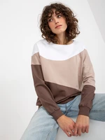 White and brown basic cotton sweatshirt for everyday wear