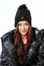 Warm black winter cap with pompom