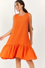 armonika Women's Orange Sleeveless Skirt with Ruffles Dress