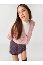 Koton Crop Cardigan prolamovaný perleťový knoflík detailní dlouhý rukáv