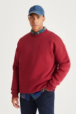 AC&Co / Altınyıldız Classics Men's Claret Red Oversize Loose Fit Fleece Inside 3 Threads Crew Neck Cotton Sweatshirt.