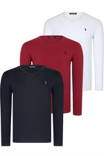 TRIPLE SET T8587 DEWBERRY V-NECK MEN'S SWEATSHIRT-BLACK-WHITE-BURGUNDY