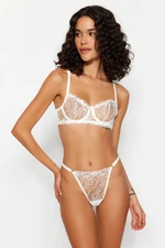 Trendyol White Embroidered Lace Capless Underwire Thong Underwear Set