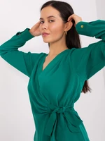 Dark green wrap-around party blouse with ties