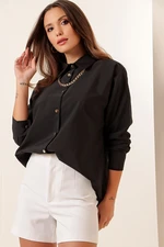 By Saygı Loose Cotton Shirt with Necklace Black