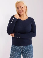 Navy blue plus-size sweater with decorative buttons