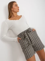 Beige White Ladies Elegant Checkered Shorts