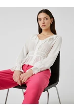 Koton V-Neck Ruffle Long Sleeve Blouse