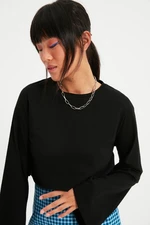 Trendyol Black Loose Crop Dzianted T-Shirt